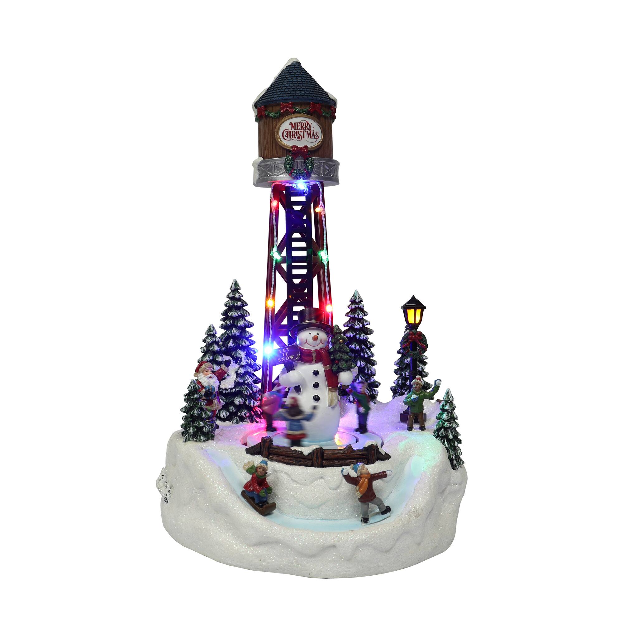 Moments in Time 13.58”H Animated Merry Christmas Water Tower